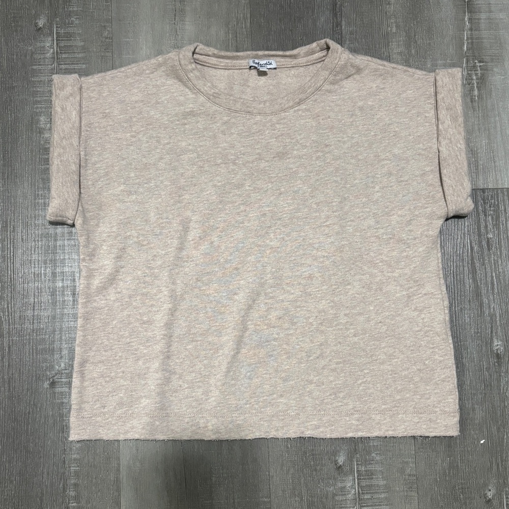 Splendid Neutral Heathered Beige Short Sleeve Boxy Tee